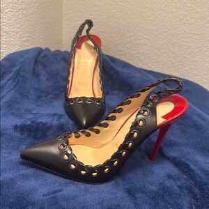 Christian Louboutin Black and Red Studded Heels